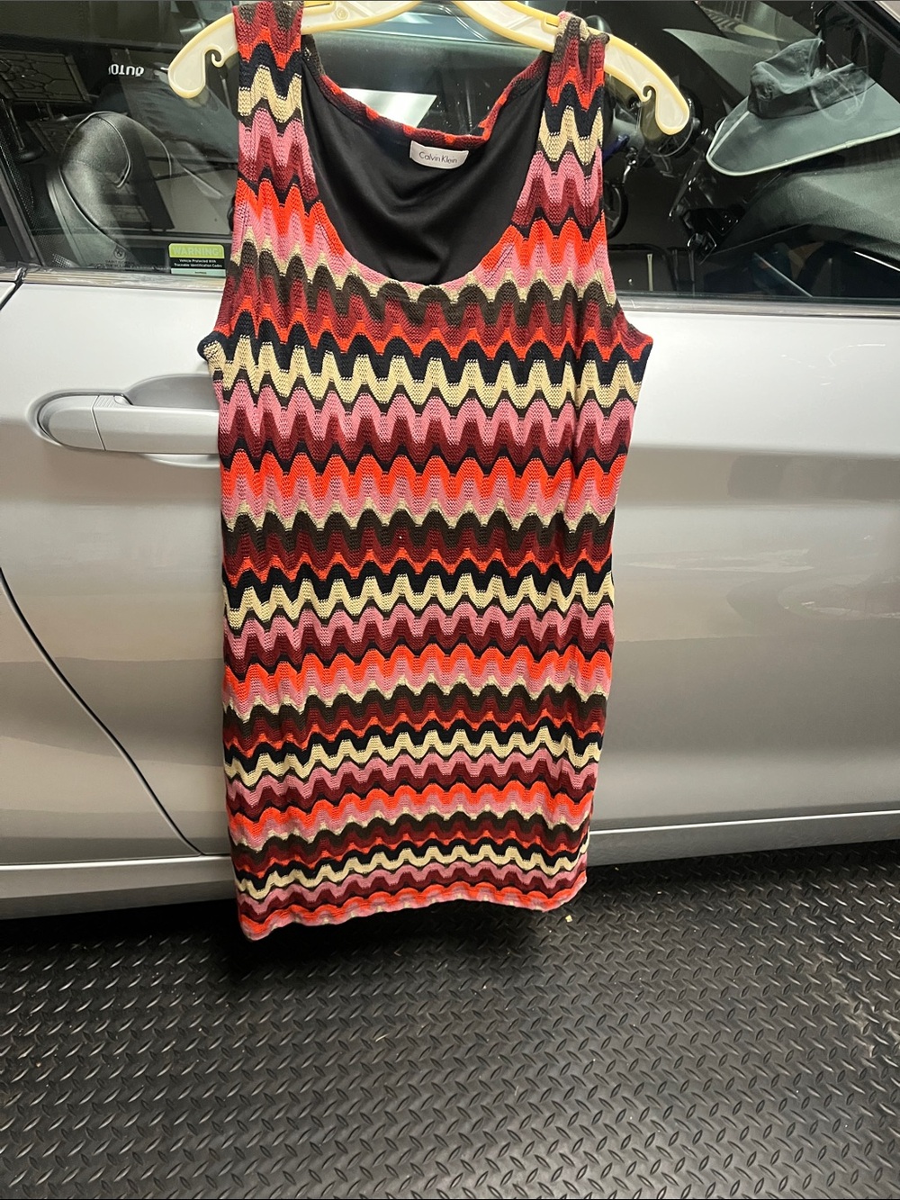 Calvin Klein Multicolor Chevron Knit Tank Top - Red, Pink, Black, Cream